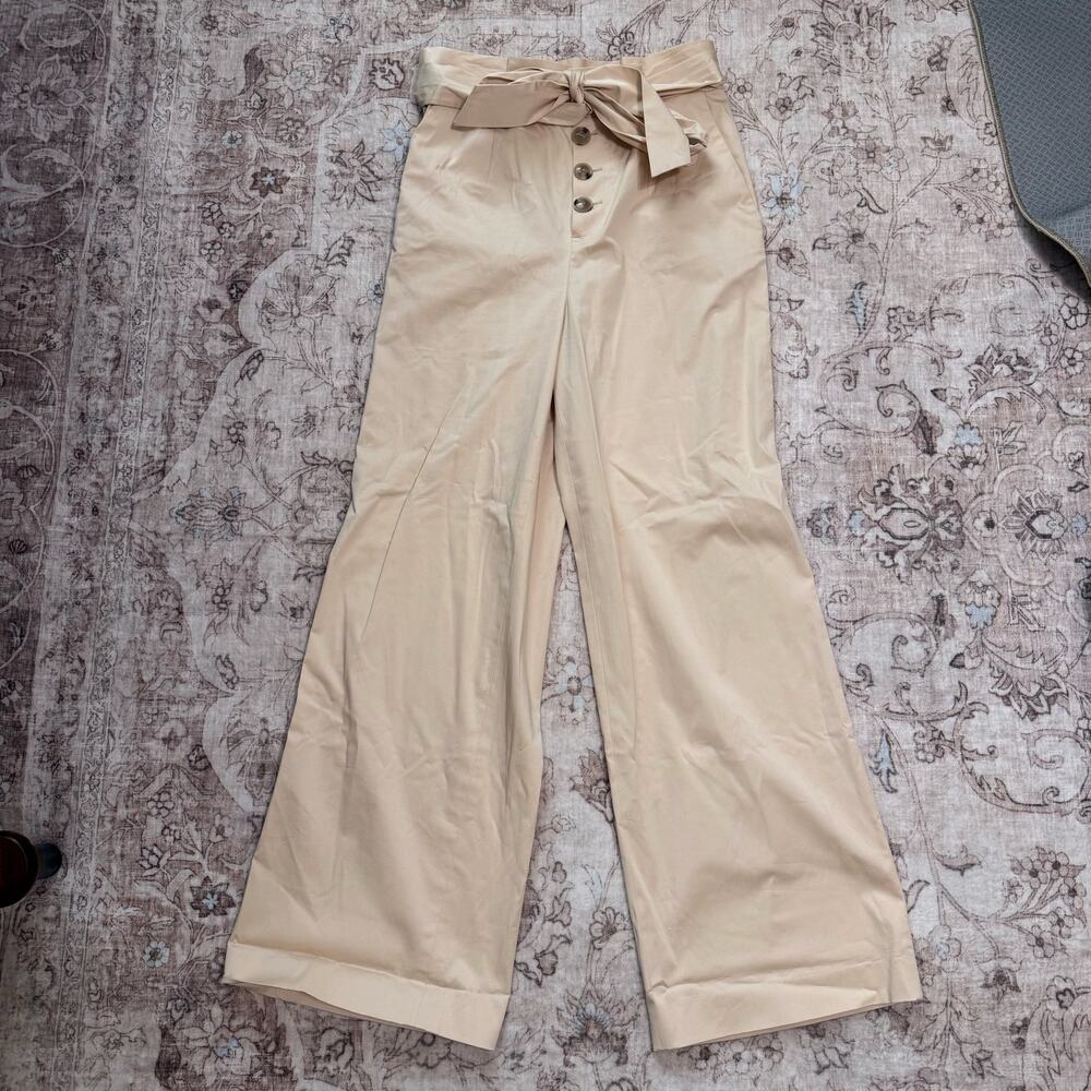 Antonio Melani Beige Tie Front Wide Leg Trousers Dress Pants Slacks Womens 6 EUC